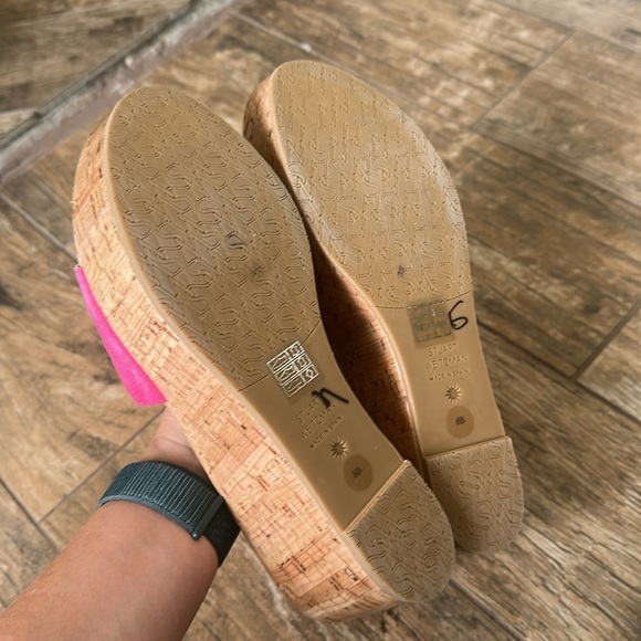 Stuart Weitzman Summer pink Suede Platform Cork Wedge Sandal Size 8 - Picture 6 of 7